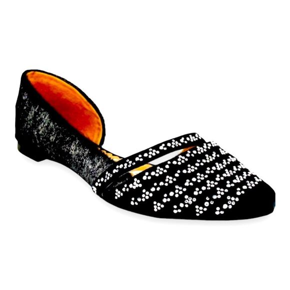 Black Suede Leather Cut Out  Pointed Toe Ballet Slip Ons Loafers NEW - Picture 1 of 4